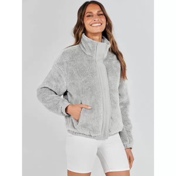 imageANRABESS Women Sherpa Fleece Jackets Casual Long Sleeve Buttons Cropped Coat Winter OutwearLight Grey