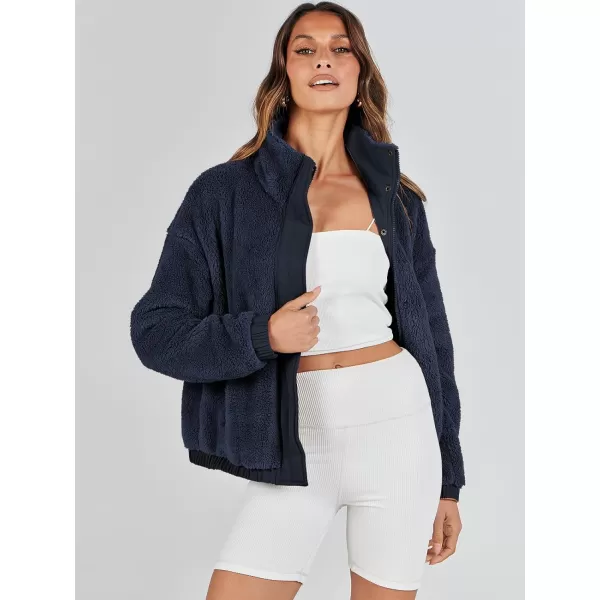 imageANRABESS Women Sherpa Fleece Jackets Casual Long Sleeve Buttons Cropped Coat Winter OutwearNavy Blue