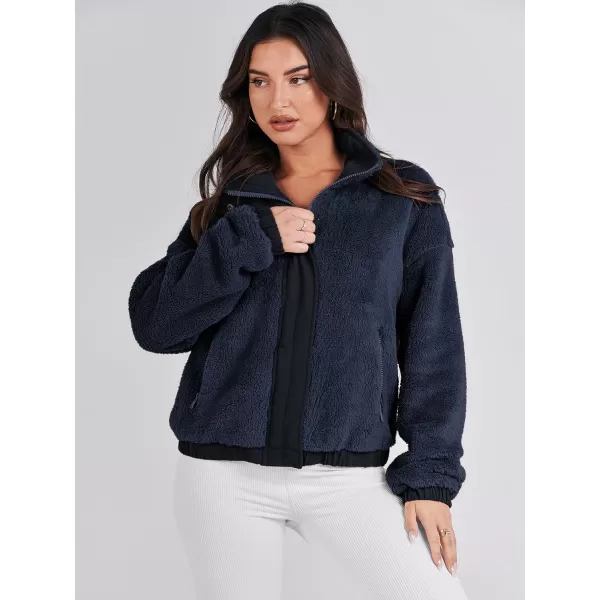 imageANRABESS Women Sherpa Fleece Jackets Casual Long Sleeve Buttons Cropped Coat Winter OutwearNavy Blue