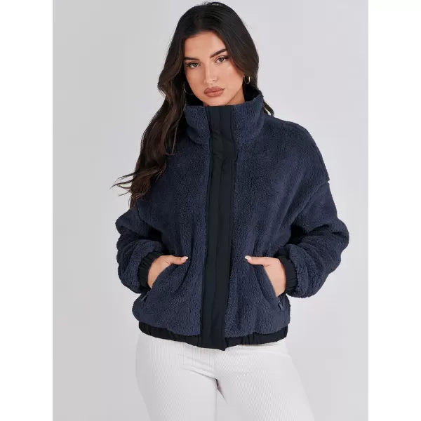imageANRABESS Women Sherpa Fleece Jackets Casual Long Sleeve Buttons Cropped Coat Winter OutwearNavy Blue