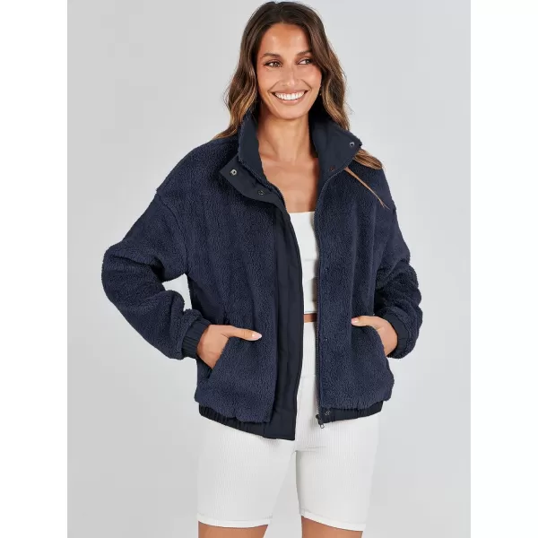 imageANRABESS Women Sherpa Fleece Jackets Casual Long Sleeve Buttons Cropped Coat Winter OutwearNavy Blue