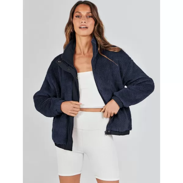 imageANRABESS Women Sherpa Fleece Jackets Casual Long Sleeve Buttons Cropped Coat Winter OutwearNavy Blue