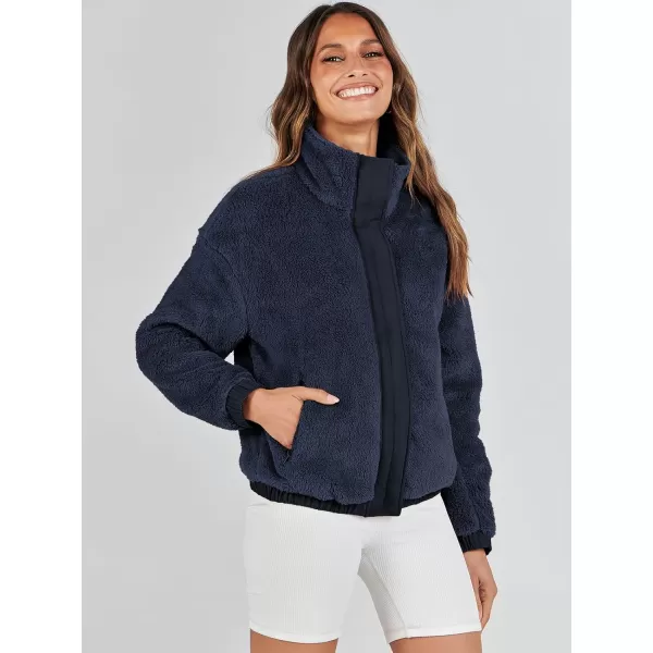 imageANRABESS Women Sherpa Fleece Jackets Casual Long Sleeve Buttons Cropped Coat Winter OutwearNavy Blue