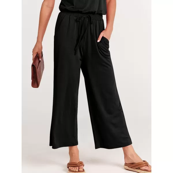 imageANRABESS Women Short Sleeve Summer Casual V Neck Elastic Waist Wide Leg Cropped Pant Jumpsuits Rompers with Pockets00black