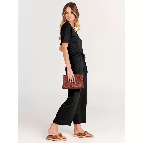 imageANRABESS Women Short Sleeve Summer Casual V Neck Elastic Waist Wide Leg Cropped Pant Jumpsuits Rompers with Pockets00black