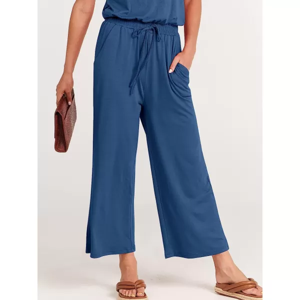 imageANRABESS Women Short Sleeve Summer Casual V Neck Elastic Waist Wide Leg Cropped Pant Jumpsuits Rompers with Pockets00blue