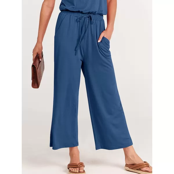 imageANRABESS Women Short Sleeve Summer Casual V Neck Elastic Waist Wide Leg Cropped Pant Jumpsuits Rompers with Pockets00blue