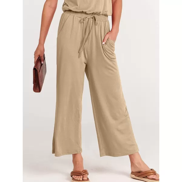 imageANRABESS Women Short Sleeve Summer Casual V Neck Elastic Waist Wide Leg Cropped Pant Jumpsuits Rompers with Pockets00khaki