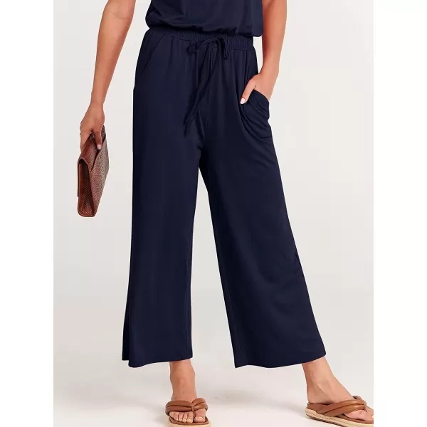 imageANRABESS Women Short Sleeve Summer Casual V Neck Elastic Waist Wide Leg Cropped Pant Jumpsuits Rompers with Pockets01blue