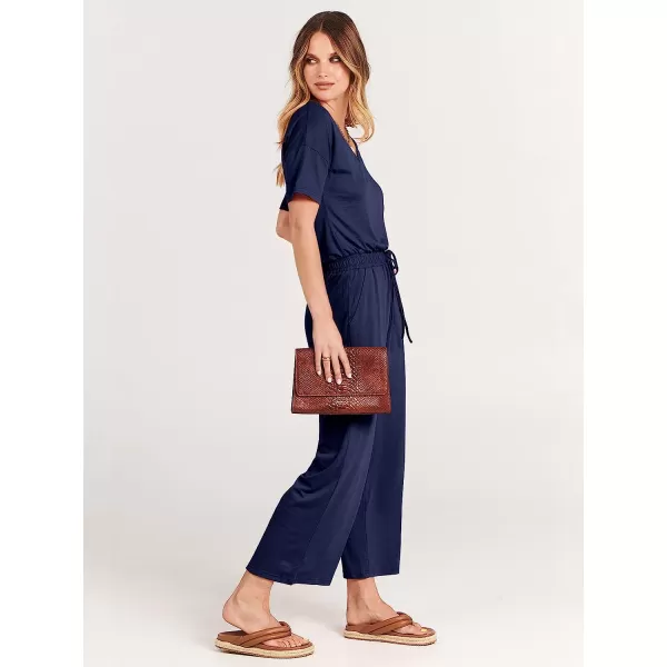 imageANRABESS Women Short Sleeve Summer Casual V Neck Elastic Waist Wide Leg Cropped Pant Jumpsuits Rompers with Pockets01blue