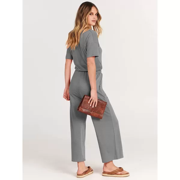 imageANRABESS Women Short Sleeve Summer Casual V Neck Elastic Waist Wide Leg Cropped Pant Jumpsuits Rompers with Pockets01dark Gray