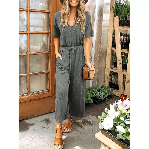 imageANRABESS Women Short Sleeve Summer Casual V Neck Elastic Waist Wide Leg Cropped Pant Jumpsuits Rompers with Pockets01dark Gray