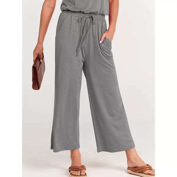 imageANRABESS Women Short Sleeve Summer Casual V Neck Elastic Waist Wide Leg Cropped Pant Jumpsuits Rompers with Pockets01dark Gray