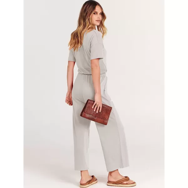 imageANRABESS Women Short Sleeve Summer Casual V Neck Elastic Waist Wide Leg Cropped Pant Jumpsuits Rompers with Pockets02light Gray