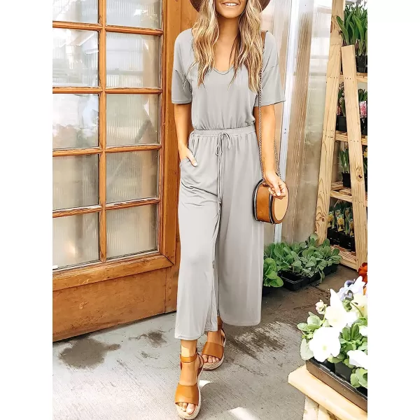 imageANRABESS Women Short Sleeve Summer Casual V Neck Elastic Waist Wide Leg Cropped Pant Jumpsuits Rompers with Pockets02light Gray