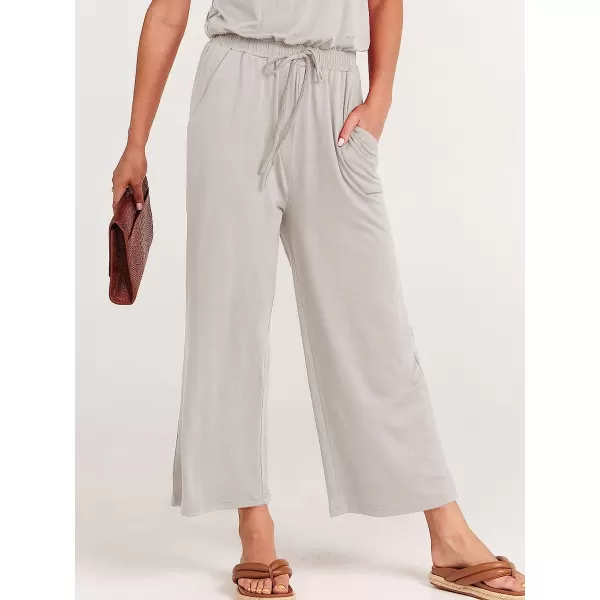 imageANRABESS Women Short Sleeve Summer Casual V Neck Elastic Waist Wide Leg Cropped Pant Jumpsuits Rompers with Pockets02light Gray
