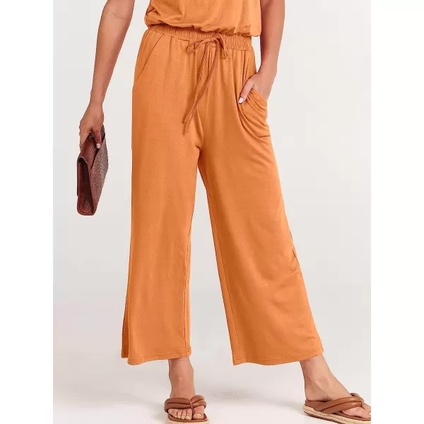 imageANRABESS Women Short Sleeve Summer Casual V Neck Elastic Waist Wide Leg Cropped Pant Jumpsuits Rompers with Pockets02orange