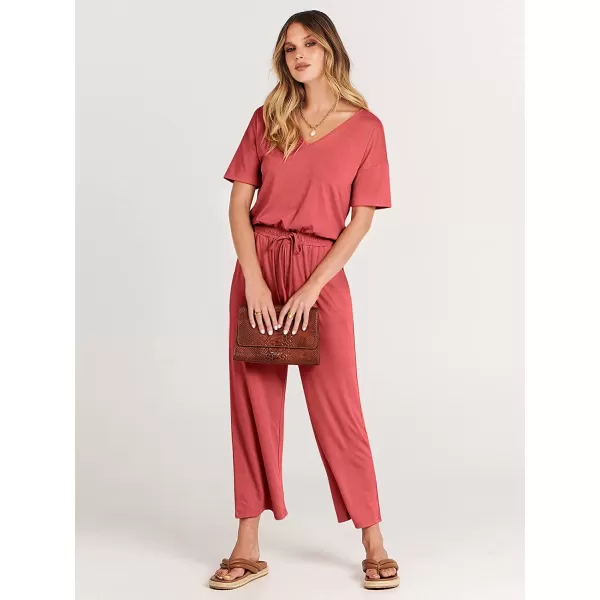 imageANRABESS Women Short Sleeve Summer Casual V Neck Elastic Waist Wide Leg Cropped Pant Jumpsuits Rompers with Pockets02peach