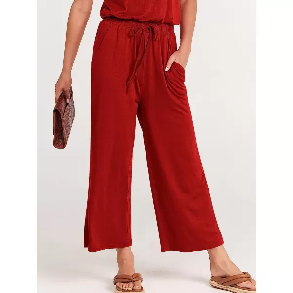 imageANRABESS Women Short Sleeve Summer Casual V Neck Elastic Waist Wide Leg Cropped Pant Jumpsuits Rompers with Pockets02red