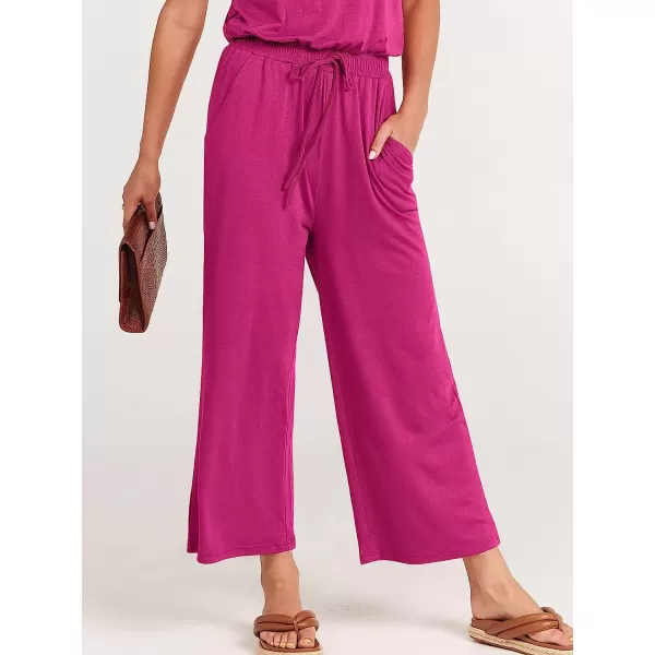 imageANRABESS Women Short Sleeve Summer Casual V Neck Elastic Waist Wide Leg Cropped Pant Jumpsuits Rompers with Pockets02rose