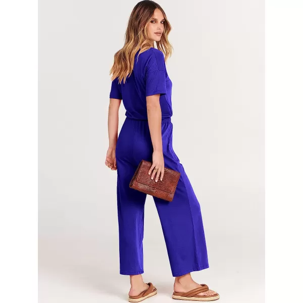 imageANRABESS Women Short Sleeve Summer Casual V Neck Elastic Waist Wide Leg Cropped Pant Jumpsuits Rompers with Pockets02royal Blue