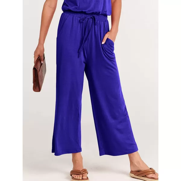 imageANRABESS Women Short Sleeve Summer Casual V Neck Elastic Waist Wide Leg Cropped Pant Jumpsuits Rompers with Pockets02royal Blue
