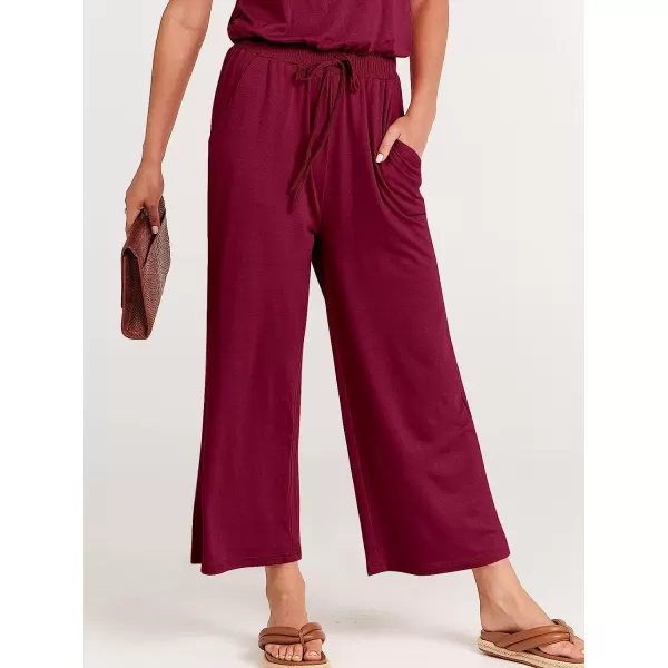 imageANRABESS Women Short Sleeve Summer Casual V Neck Elastic Waist Wide Leg Cropped Pant Jumpsuits Rompers with Pockets02wine Red