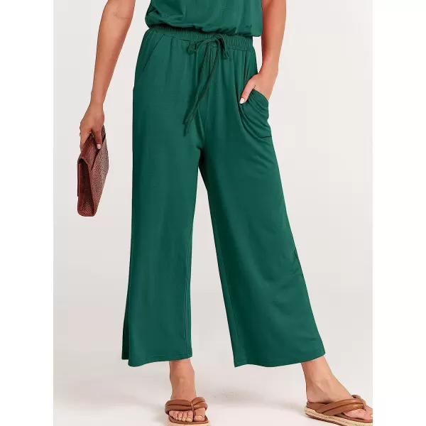 imageANRABESS Women Short Sleeve Summer Casual V Neck Elastic Waist Wide Leg Cropped Pant Jumpsuits Rompers with Pockets03deep Green