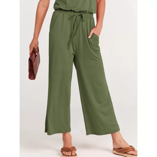 imageANRABESS Women Short Sleeve Summer Casual V Neck Elastic Waist Wide Leg Cropped Pant Jumpsuits Rompers with Pockets03green