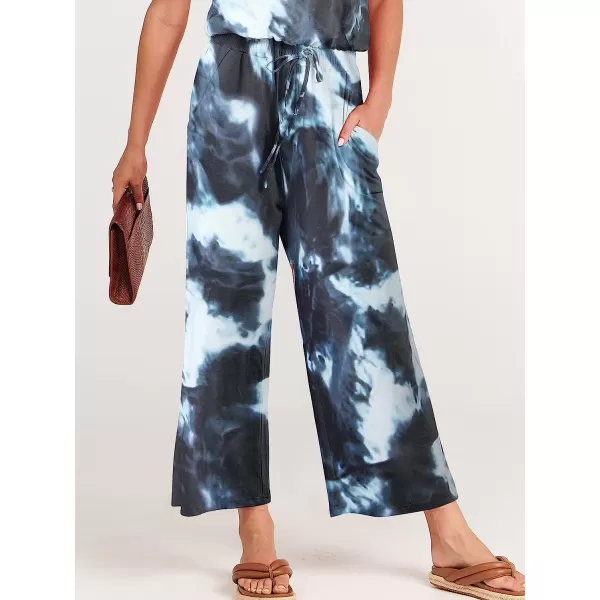 imageANRABESS Women Short Sleeve Summer Casual V Neck Elastic Waist Wide Leg Cropped Pant Jumpsuits Rompers with Pockets04tie Dye Navy