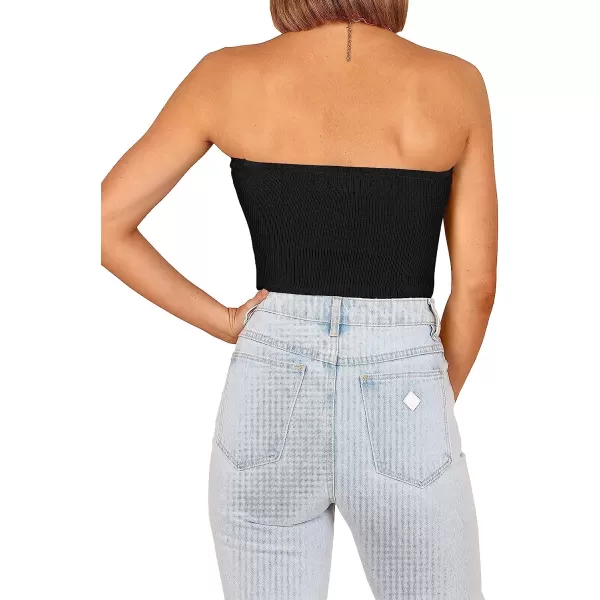 imageANRABESS Women Strapless Crop Tube Top Sexy Ribbed Knit Cutout Twisted Knot Front Sleeveless Y2K Corset Tanks TopBlack