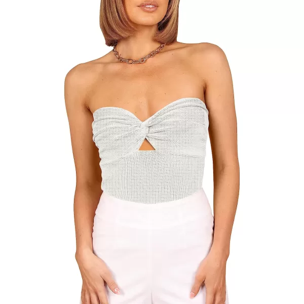 imageANRABESS Women Strapless Crop Tube Top Sexy Ribbed Knit Cutout Twisted Knot Front Sleeveless Y2K Corset Tanks TopWhite