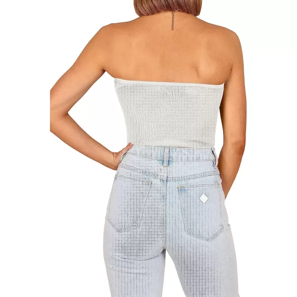imageANRABESS Women Strapless Crop Tube Top Sexy Ribbed Knit Cutout Twisted Knot Front Sleeveless Y2K Corset Tanks TopWhite
