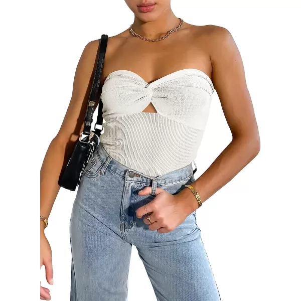 imageANRABESS Women Strapless Crop Tube Top Sexy Ribbed Knit Cutout Twisted Knot Front Sleeveless Y2K Corset Tanks TopWhite