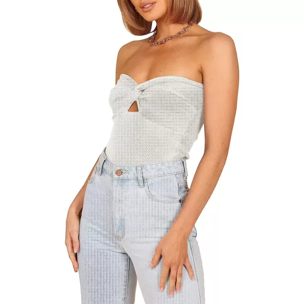 imageANRABESS Women Strapless Crop Tube Top Sexy Ribbed Knit Cutout Twisted Knot Front Sleeveless Y2K Corset Tanks TopWhite