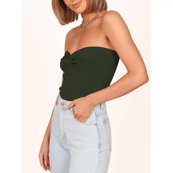 imageANRABESS Women Strapless Crop Tube Top Sexy Ribbed Knit Twisted Knot Front Bandeau Sleeveless Y2K Corset Tanks TopsArmy Green