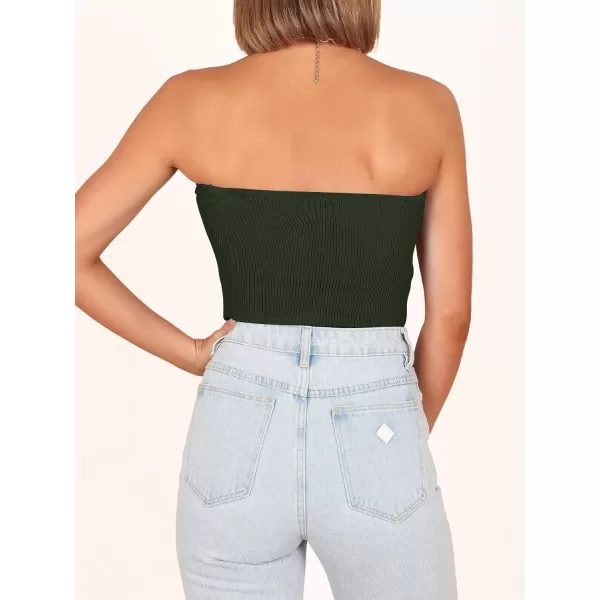 imageANRABESS Women Strapless Crop Tube Top Sexy Ribbed Knit Twisted Knot Front Bandeau Sleeveless Y2K Corset Tanks TopsArmy Green