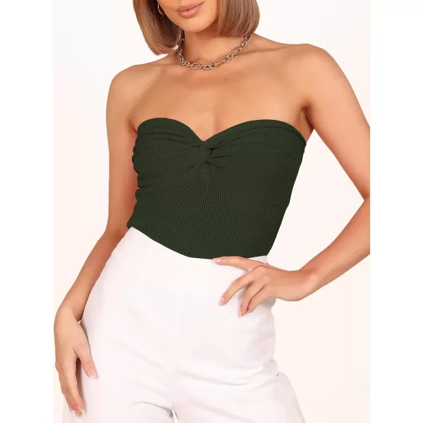 imageANRABESS Women Strapless Crop Tube Top Sexy Ribbed Knit Twisted Knot Front Bandeau Sleeveless Y2K Corset Tanks TopsArmy Green