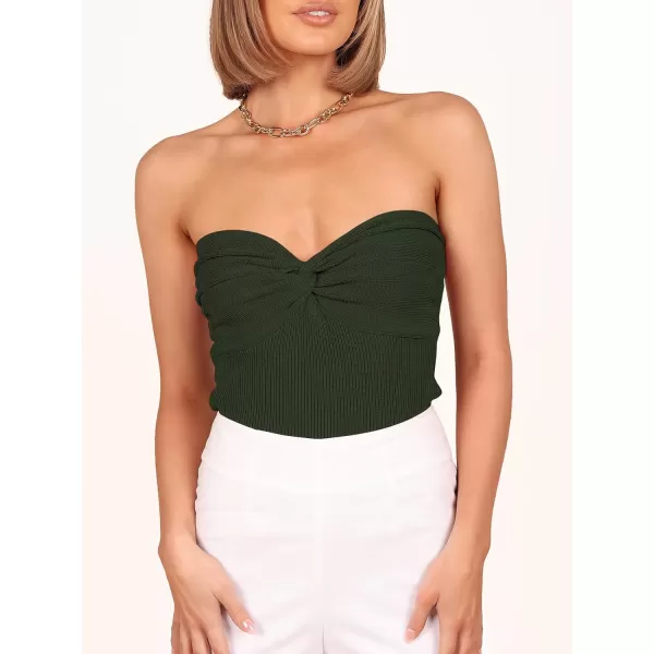 imageANRABESS Women Strapless Crop Tube Top Sexy Ribbed Knit Twisted Knot Front Bandeau Sleeveless Y2K Corset Tanks TopsArmy Green