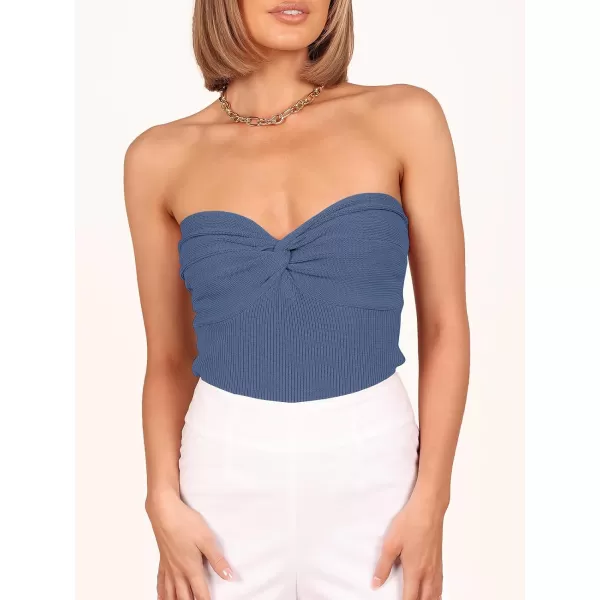 imageANRABESS Women Strapless Crop Tube Top Sexy Ribbed Knit Twisted Knot Front Bandeau Sleeveless Y2K Corset Tanks TopsDeep Blue