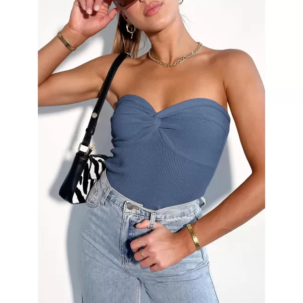 imageANRABESS Women Strapless Crop Tube Top Sexy Ribbed Knit Twisted Knot Front Bandeau Sleeveless Y2K Corset Tanks TopsDeep Blue