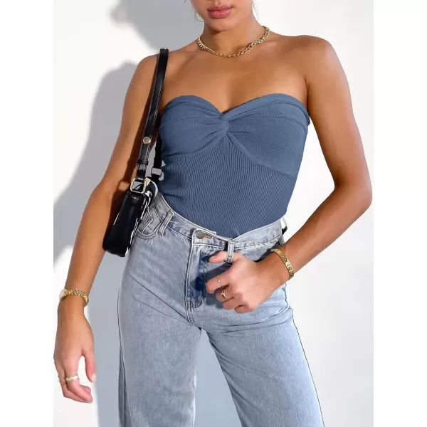 imageANRABESS Women Strapless Crop Tube Top Sexy Ribbed Knit Twisted Knot Front Bandeau Sleeveless Y2K Corset Tanks TopsDeep Blue