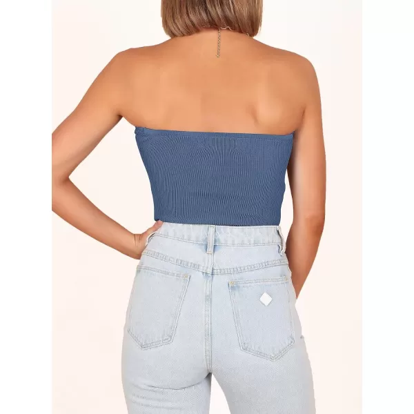 imageANRABESS Women Strapless Crop Tube Top Sexy Ribbed Knit Twisted Knot Front Bandeau Sleeveless Y2K Corset Tanks TopsDeep Blue