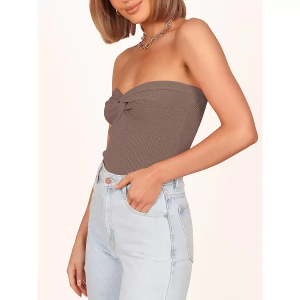 imageANRABESS Women Strapless Crop Tube Top Sexy Ribbed Knit Twisted Knot Front Bandeau Sleeveless Y2K Corset Tanks TopsDeep Khaki