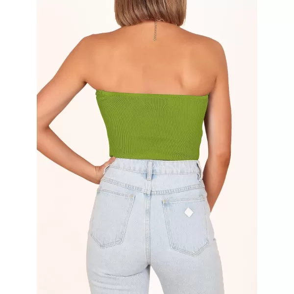 imageANRABESS Women Strapless Crop Tube Top Sexy Ribbed Knit Twisted Knot Front Bandeau Sleeveless Y2K Corset Tanks TopsGreen