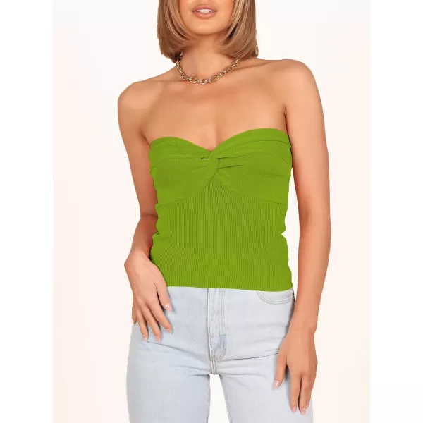 imageANRABESS Women Strapless Crop Tube Top Sexy Ribbed Knit Twisted Knot Front Bandeau Sleeveless Y2K Corset Tanks TopsGreen