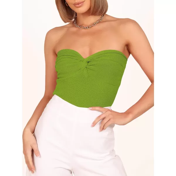imageANRABESS Women Strapless Crop Tube Top Sexy Ribbed Knit Twisted Knot Front Bandeau Sleeveless Y2K Corset Tanks TopsGreen