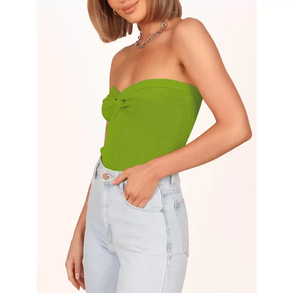 imageANRABESS Women Strapless Crop Tube Top Sexy Ribbed Knit Twisted Knot Front Bandeau Sleeveless Y2K Corset Tanks TopsGreen