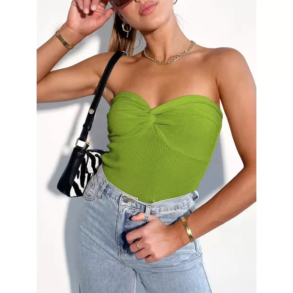 imageANRABESS Women Strapless Crop Tube Top Sexy Ribbed Knit Twisted Knot Front Bandeau Sleeveless Y2K Corset Tanks TopsGreen