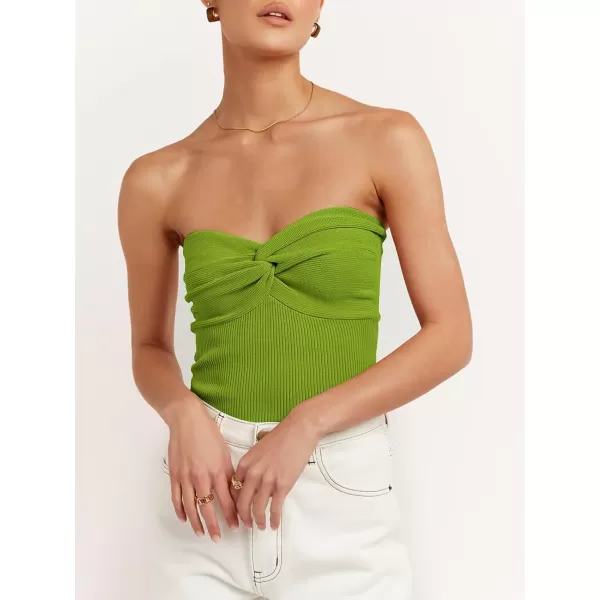 imageANRABESS Women Strapless Crop Tube Top Sexy Ribbed Knit Twisted Knot Front Bandeau Sleeveless Y2K Corset Tanks TopsGreen